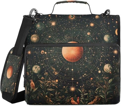 ALAZA Star Planet Moon Leaf Zipper Binder 3 حلقات منظم مع سحاب وحزام كتف سعة كبيرة متعددة الجيوب لعمل اللوازم المكتبية in Kuwait
