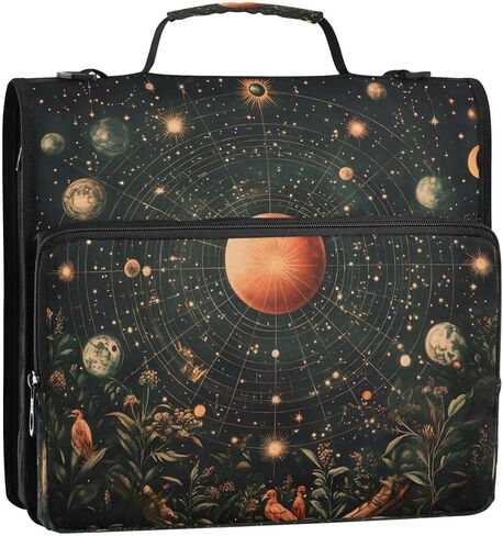 ALAZA Star Planet Moon Leaf Zipper Binder 3 حلقات منظم مع سحاب وحزام كتف سعة كبيرة متعددة الجيوب لعمل اللوازم المكتبية in Kuwait