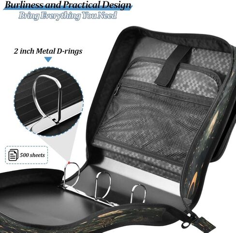 ALAZA Star Planet Moon Leaf Zipper Binder 3 حلقات منظم مع سحاب وحزام كتف سعة كبيرة متعددة الجيوب لعمل اللوازم المكتبية in Kuwait