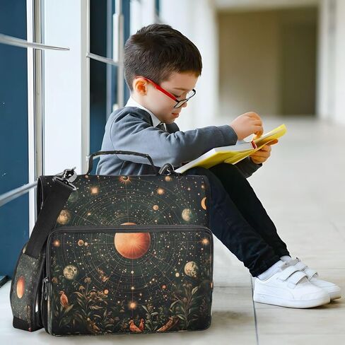 ALAZA Star Planet Moon Leaf Zipper Binder 3 حلقات منظم مع سحاب وحزام كتف سعة كبيرة متعددة الجيوب لعمل اللوازم المكتبية in Kuwait