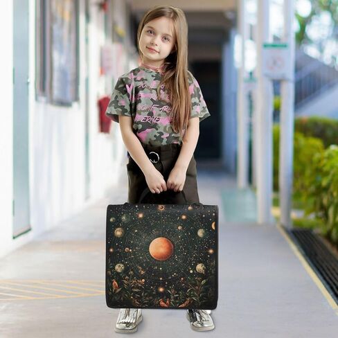 ALAZA Star Planet Moon Leaf Zipper Binder 3 حلقات منظم مع سحاب وحزام كتف سعة كبيرة متعددة الجيوب لعمل اللوازم المكتبية in Kuwait