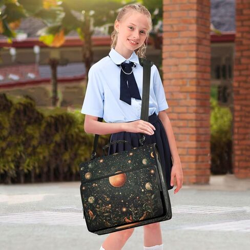 ALAZA Star Planet Moon Leaf Zipper Binder 3 حلقات منظم مع سحاب وحزام كتف سعة كبيرة متعددة الجيوب لعمل اللوازم المكتبية in Kuwait