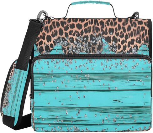 ALAZA Leopard Blue Wood Blue Zipper Binder 3 Ring Binder Organizer with Zipper and Shoulder Strap Large Capacity Multi-Pocket for Office Supplies Work in Kuwait