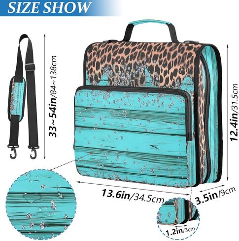 ALAZA Leopard Blue Wood Blue Zipper Binder 3 Ring Binder Organizer with Zipper and Shoulder Strap Large Capacity Multi-Pocket for Office Supplies Work in Kuwait