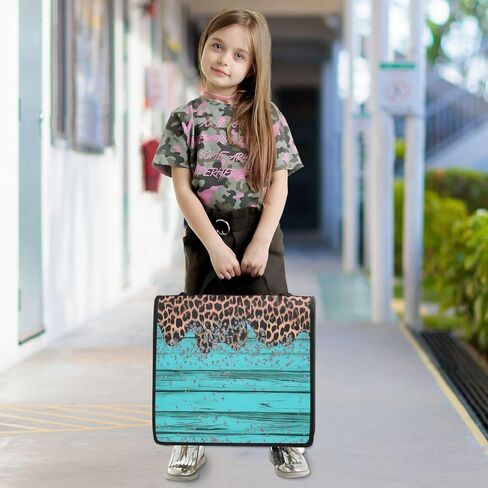 ALAZA Leopard Blue Wood Blue Zipper Binder 3 Ring Binder Organizer with Zipper and Shoulder Strap Large Capacity Multi-Pocket for Office Supplies Work in Kuwait
