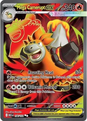بوكيمون - Mega Camerupt ex - 156/132 - ME01: Mega Evolution (MEG) - نادر للغاية - فن كامل - بطاقة واحدة in Kuwait