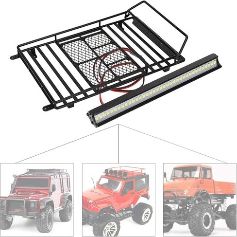 RC Car Roof Rack Luggage Carrier Tray with LED Light Bar for SCX10 CC01 TF2 1/10 RC Car in Saudi Arabia