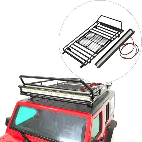 RC Car Roof Rack Luggage Carrier Tray with LED Light Bar for SCX10 CC01 TF2 1/10 RC Car in Saudi Arabia
