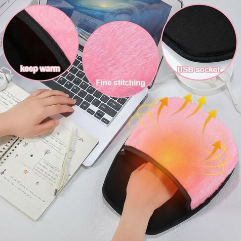 2 Pieces Heated Mouse Pad Hand Warmer USB Heated Mousepad Plush Heated Mouse Pad Removable Hand Warming Mouse Pad for Men and Women Office Home Computer Laptop (Black) in Saudi Arabia