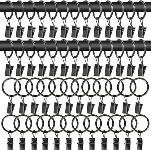 60PCS Curtain Rings with Clips - Curtain Clips Black Drapery Rings with Clips 1.26 inch Interior Diameter Curtain Rod Clip Metal Clip Rings for Decoration Craft Dispaly in Kuwait