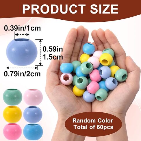 60 Pcs Large Hole Wooden Beads for Crafts, Light Color Wood Beads with Hole 10mm/0.39inch, 20mm/0.79inch Macrame Supplies for Holiday Party Macrame Hair Decorations DIY Jewelry Making in Saudi Arabia