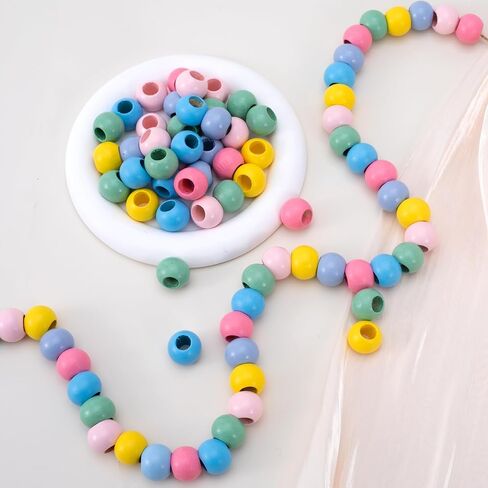60 Pcs Large Hole Wooden Beads for Crafts, Light Color Wood Beads with Hole 10mm/0.39inch, 20mm/0.79inch Macrame Supplies for Holiday Party Macrame Hair Decorations DIY Jewelry Making in Saudi Arabia