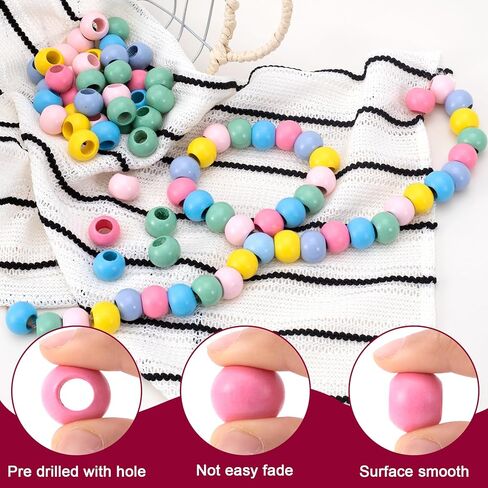 60 Pcs Large Hole Wooden Beads for Crafts, Light Color Wood Beads with Hole 10mm/0.39inch, 20mm/0.79inch Macrame Supplies for Holiday Party Macrame Hair Decorations DIY Jewelry Making in Saudi Arabia