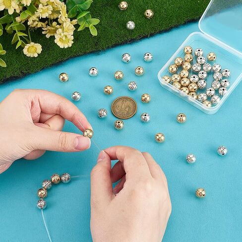 PH PandaHall 60pcs Alloy Basketball Beads 10mm Gold Silver Sports Charms Sports Beads for DIY Crafts Bracelets Necklaces Jewelry Making Christmas Birthday Party Decoration in Kuwait
