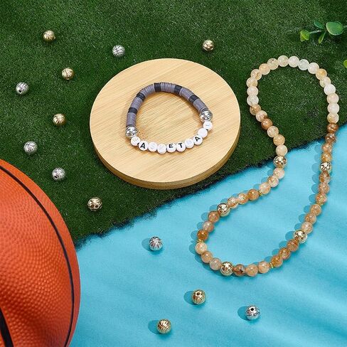PH PandaHall 60pcs Alloy Basketball Beads 10mm Gold Silver Sports Charms Sports Beads for DIY Crafts Bracelets Necklaces Jewelry Making Christmas Birthday Party Decoration in Kuwait
