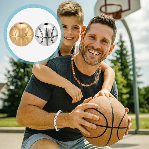 PH PandaHall 60pcs Alloy Basketball Beads 10mm Gold Silver Sports Charms Sports Beads for DIY Crafts Bracelets Necklaces Jewelry Making Christmas Birthday Party Decoration in Kuwait