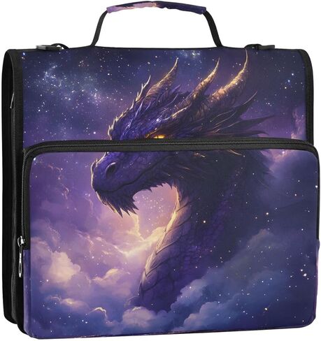 ALAZA Dragon Cloud Space Galaxy Nebula Zipper Binder 3 حلقات منظم مع سحاب وحزام كتف سعة كبيرة متعددة الجيوب لعمل اللوازم المكتبية in Kuwait