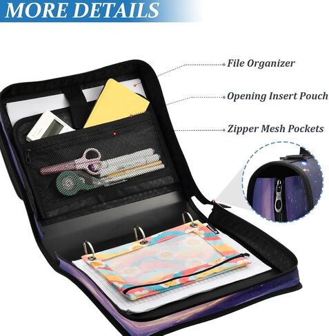 ALAZA Dragon Cloud Space Galaxy Nebula Zipper Binder 3 حلقات منظم مع سحاب وحزام كتف سعة كبيرة متعددة الجيوب لعمل اللوازم المكتبية in Kuwait