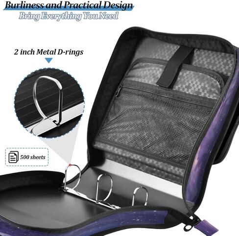 ALAZA Dragon Cloud Space Galaxy Nebula Zipper Binder 3 حلقات منظم مع سحاب وحزام كتف سعة كبيرة متعددة الجيوب لعمل اللوازم المكتبية in Kuwait