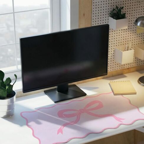 Hahafelt Large Pink Bow Scalloped Desk Mat 31. 5" x 15. 7" Cute Bow Mouse Pad Coquette Kawaii Computer Mousepad Big Preppy Aesthetic Table Decor Non-Slip Rubber Base Mat for Women Office Home in Kuwait