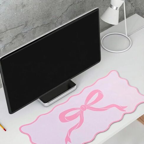 Hahafelt Large Pink Bow Scalloped Desk Mat 31. 5" x 15. 7" Cute Bow Mouse Pad Coquette Kawaii Computer Mousepad Big Preppy Aesthetic Table Decor Non-Slip Rubber Base Mat for Women Office Home in Kuwait