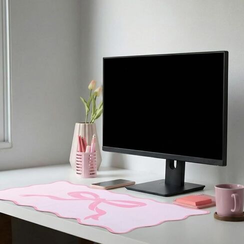 Hahafelt Large Pink Bow Scalloped Desk Mat 31. 5" x 15. 7" Cute Bow Mouse Pad Coquette Kawaii Computer Mousepad Big Preppy Aesthetic Table Decor Non-Slip Rubber Base Mat for Women Office Home in Kuwait