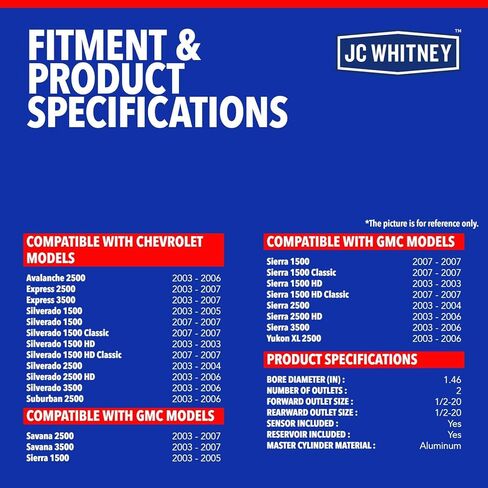 JC Whitney JFBAJCWBMC00033 أسطوانة الفرامل الرئيسية - متوافقة مع شيفروليه سيلفرادو 1500 2500، سيلفرادو 1500 كلاسيك، إكسبريس 2500 3500، جي إم سي سييرا 1500 - التجويف: 1.457 بوصة in Kuwait