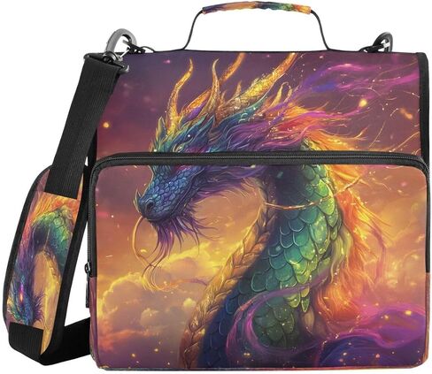 ALAZA Dragon Rainbow Color Zipper Binder 3 Ring Binder Organizer with Zipper and Shoulder Strap Large Capacity Multi-Pocket for Office Supplies Work in Kuwait