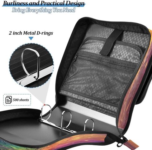 ALAZA Dragon Rainbow Color Zipper Binder 3 Ring Binder Organizer with Zipper and Shoulder Strap Large Capacity Multi-Pocket for Office Supplies Work in Kuwait