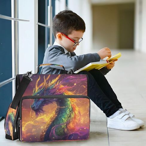 ALAZA Dragon Rainbow Color Zipper Binder 3 Ring Binder Organizer with Zipper and Shoulder Strap Large Capacity Multi-Pocket for Office Supplies Work in Kuwait