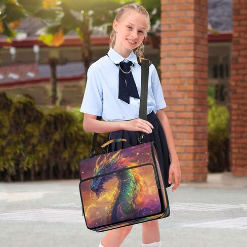 ALAZA Dragon Rainbow Color Zipper Binder 3 Ring Binder Organizer with Zipper and Shoulder Strap Large Capacity Multi-Pocket for Office Supplies Work in Kuwait