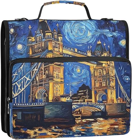 ALAZA Tower Bridge in London Zipper Binder 3 Ring Binder Organizer with Zipper and Shoulder Strap Large Capacity Multi-Pocket for Office Supplies Work in Kuwait