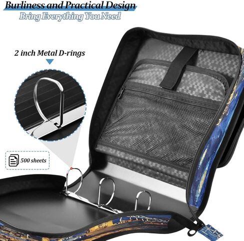 ALAZA Tower Bridge in London Zipper Binder 3 Ring Binder Organizer with Zipper and Shoulder Strap Large Capacity Multi-Pocket for Office Supplies Work in Kuwait