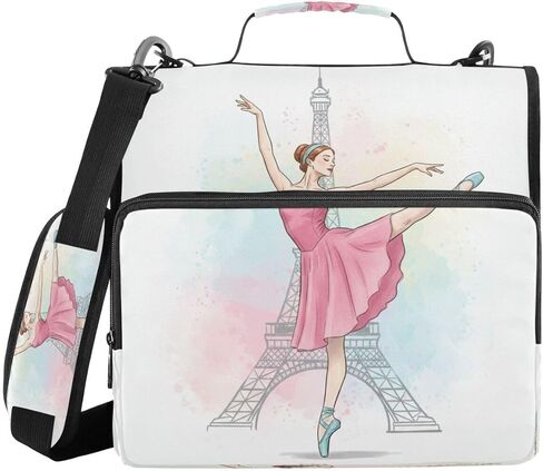 ALAZA Paris Eiffel Tower France Watercolor Ballerina Zipper Binder 3 Ring Binder Organizer with Zipper and Shoulder Strap Large Capacity Multi-Pocket for Office Supplies Work in Kuwait