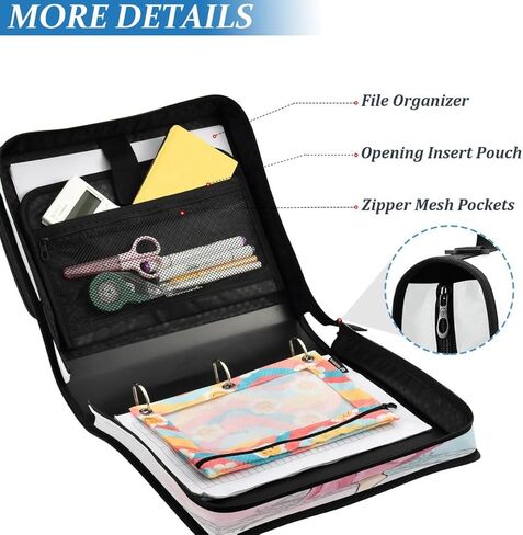 ALAZA Paris Eiffel Tower France Watercolor Ballerina Zipper Binder 3 Ring Binder Organizer with Zipper and Shoulder Strap Large Capacity Multi-Pocket for Office Supplies Work in Kuwait