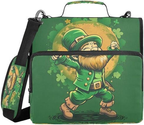 ALAZA Green St. Patrick's Day Clover Shamrock أنيق بسحاب الموثق 3 حلقات منظم مع سحاب وحزام الكتف سعة كبيرة متعددة جيوب للعمل اللوازم المكتبية in Kuwait