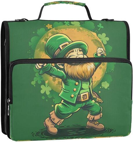 ALAZA Green St. Patrick's Day Clover Shamrock أنيق بسحاب الموثق 3 حلقات منظم مع سحاب وحزام الكتف سعة كبيرة متعددة جيوب للعمل اللوازم المكتبية in Kuwait