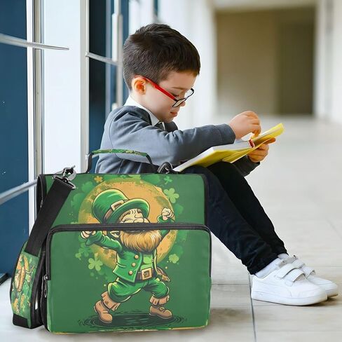 ALAZA Green St. Patrick's Day Clover Shamrock أنيق بسحاب الموثق 3 حلقات منظم مع سحاب وحزام الكتف سعة كبيرة متعددة جيوب للعمل اللوازم المكتبية in Kuwait