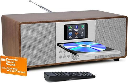 MS4 CD Player FM Radio HiFi System I Bluetooth I Powerful Stereo System I FM Digital Radio IAcoustic Wood Cabinet I CD Player with Speakers I 40 Presets,Headphone Jack I Walnut Finish in Kuwait