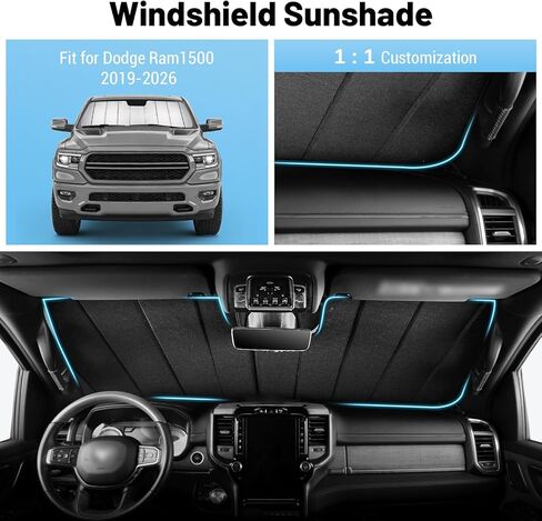 Windshield Sun Shade for Dodge RAM 1500 2019-2024 Front Window Shade Blocks UV Rays & Heat Foldable Sunshade in Saudi Arabia