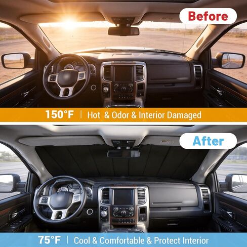 Windshield Sun Shade for Dodge RAM 1500 2019-2024 Front Window Shade Blocks UV Rays & Heat Foldable Sunshade in Saudi Arabia