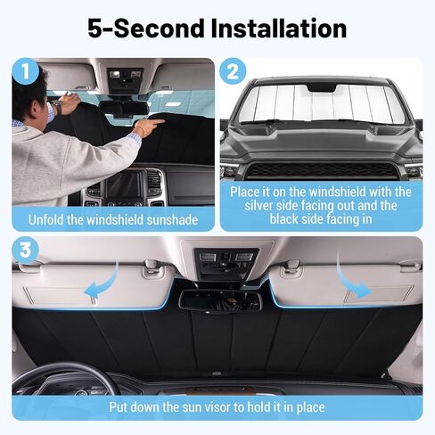 Windshield Sun Shade for Dodge RAM 1500 2019-2024 Front Window Shade Blocks UV Rays & Heat Foldable Sunshade in Saudi Arabia
