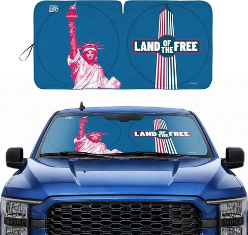 MotorBox Statue of Liberty Washington Monument Windshield Sun Shade America 250 Pop Up Patriotic Car Sunshade Split Design UV Protection Heat Blocker Foldable Cover Truck SUV 4th of July Memorial Day in Saudi Arabia