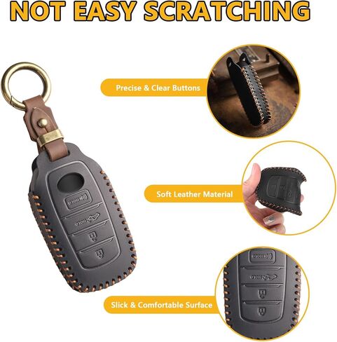 FT FUNTOR for Toyota Key Fob Cover, Leather Car Key Protector Compatible with Toyota Tundra Venza Sequoia Corolla Cross Grand Highlander Land Cruiser , 4 Buttons (Black) in Saudi Arabia