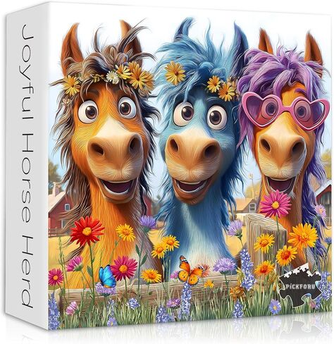 Funny Horse Puzzles for Adults 1000 Pieces, Nature Puzzle Farm Flower Cute Animal, Abstract Art Garden Challenge Jigsaw Puzzle in Kuwait