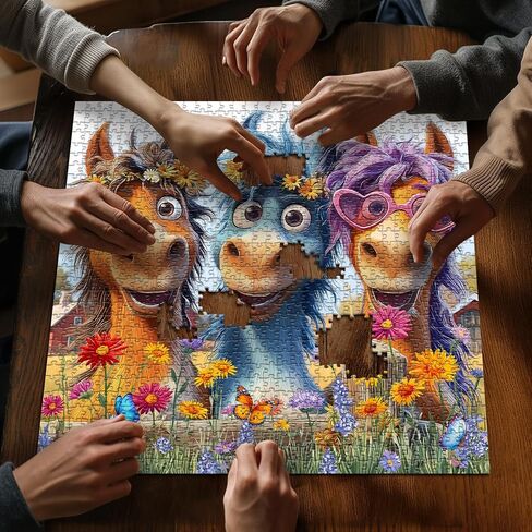 Funny Horse Puzzles for Adults 1000 Pieces, Nature Puzzle Farm Flower Cute Animal, Abstract Art Garden Challenge Jigsaw Puzzle in Kuwait