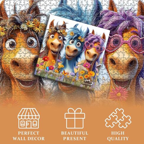 Funny Horse Puzzles for Adults 1000 Pieces, Nature Puzzle Farm Flower Cute Animal, Abstract Art Garden Challenge Jigsaw Puzzle in Kuwait