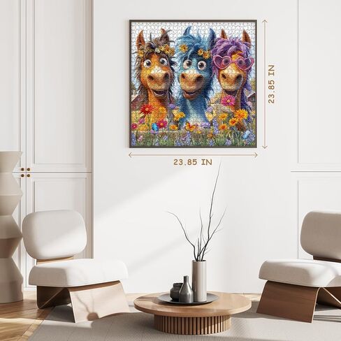 Funny Horse Puzzles for Adults 1000 Pieces, Nature Puzzle Farm Flower Cute Animal, Abstract Art Garden Challenge Jigsaw Puzzle in Kuwait