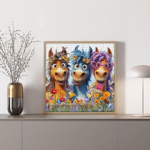 Funny Horse Puzzles for Adults 1000 Pieces, Nature Puzzle Farm Flower Cute Animal, Abstract Art Garden Challenge Jigsaw Puzzle in Kuwait