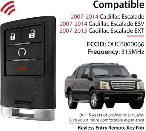 Car Key Fob Remote Keyless Entry Control OUC6000066 315MHz 4 Button Replacement for 2007-2014 Cadillac Escalade ESV EXT - 2 Pack in Kuwait